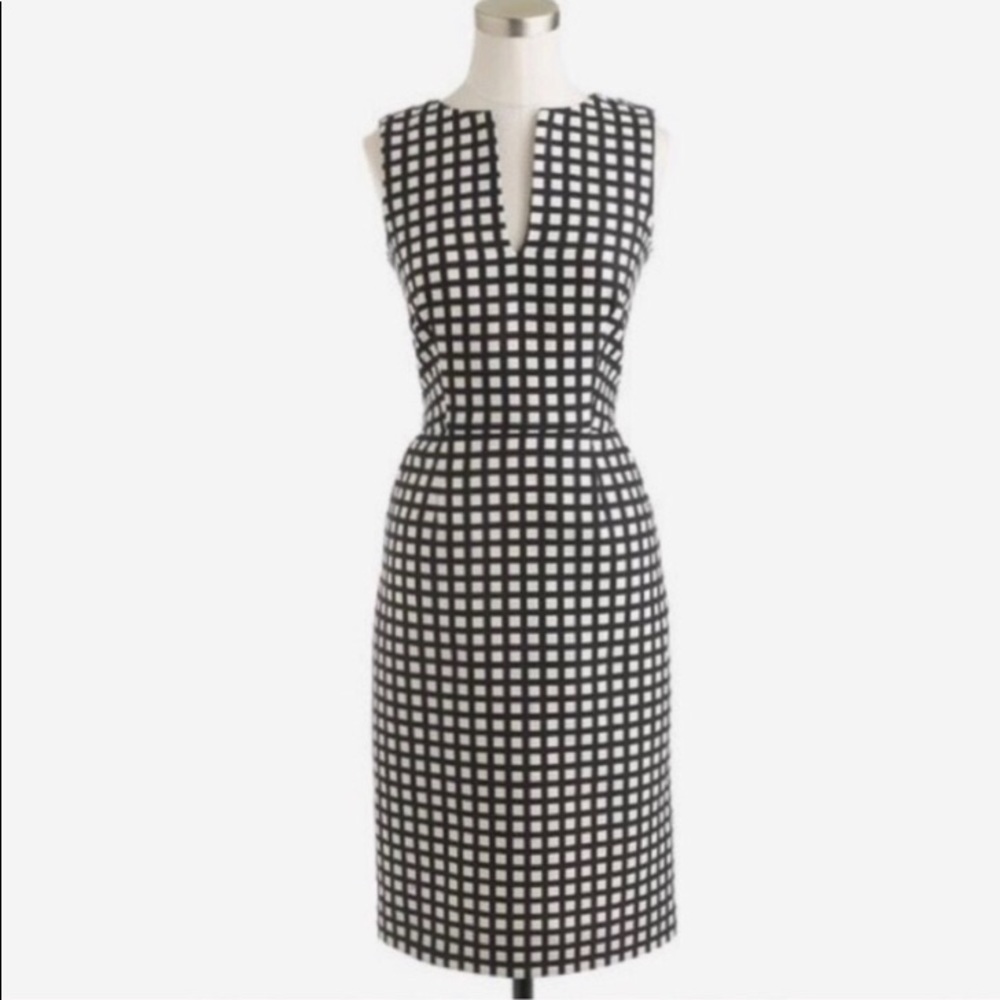 J. Crew Women's Black and Ivory Split-neck Dress in Windowpane Size 0